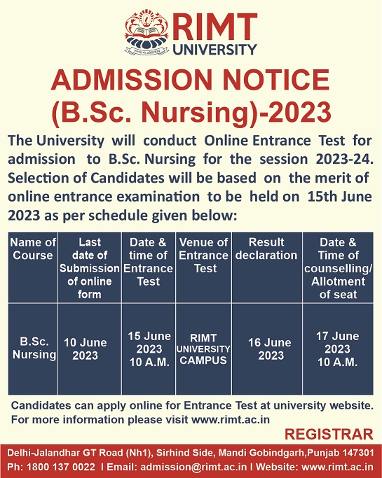 Bachelor Of Science (B.Sc.) Nursing - RIMT University