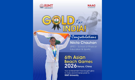 RIMT University Student Nikita Chauhan Wins Gold at 6th Asian Beach Games 2026